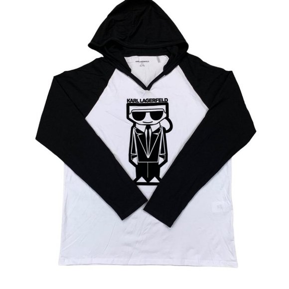 KARL LAGERFELD PARIS Other - KARL LAGERFELD PARIS Mens Kocktail Karl Colorblocked Hooded Graphic T-Shirt L